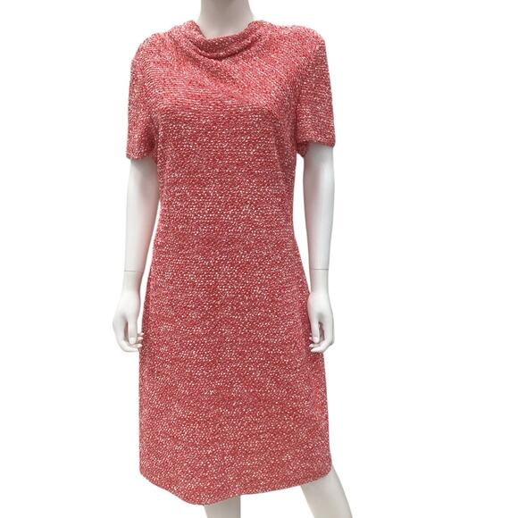 St. John Dress Women’s Size 14 Tweed with Slight Cowl Neck in Coral - Picture 1 of 5